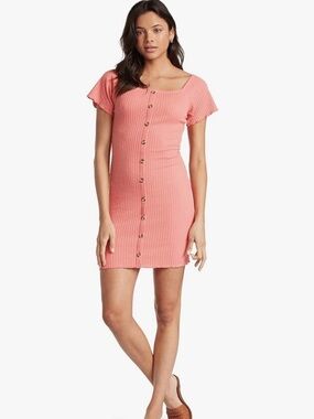 NWT Roxy Women's Sandy Hill Dress organic cotton coral Pink Size small